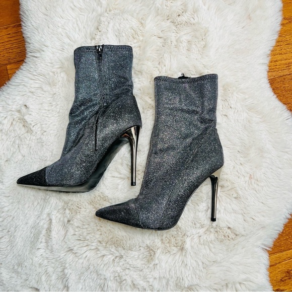 Guess silver sparkly high heel pointed toe sock boots - Picture 2 of 12